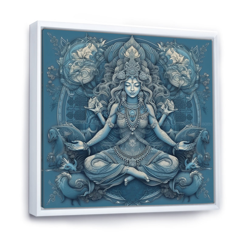 Divine déesse Yogini en bleu divin I - impressions d'art mural de yoga, H 16 po x l 16 po x P 1 po, Cadre flottant blanc