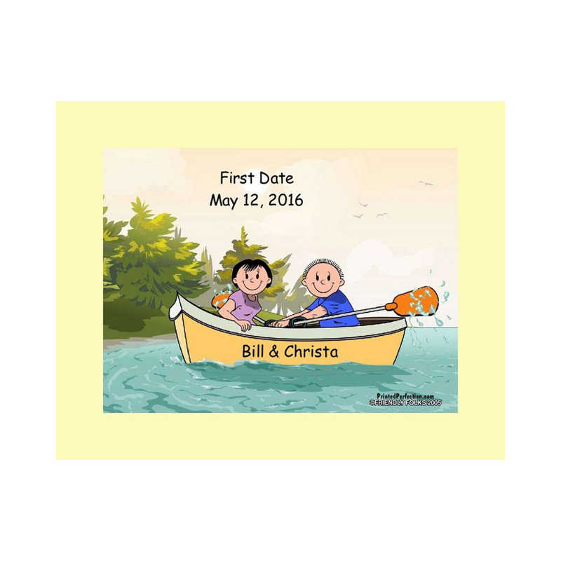 Personalized Rowboat - Couple Cartoon Caricature with a Mat, Ready to Frame, Yes