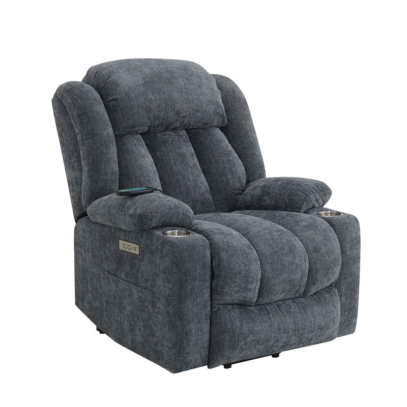 Fauteuil inclinable Omarion Blue Chenille Power Motion avec fonction de levage, de chauffage et de massage