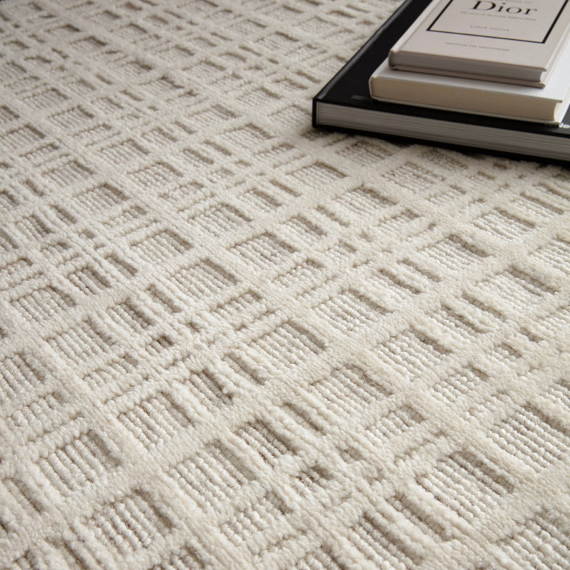 Beltsville Chequered Wool Hand Woven Area Rug, Cream, Rectangle 160 x 230 cm