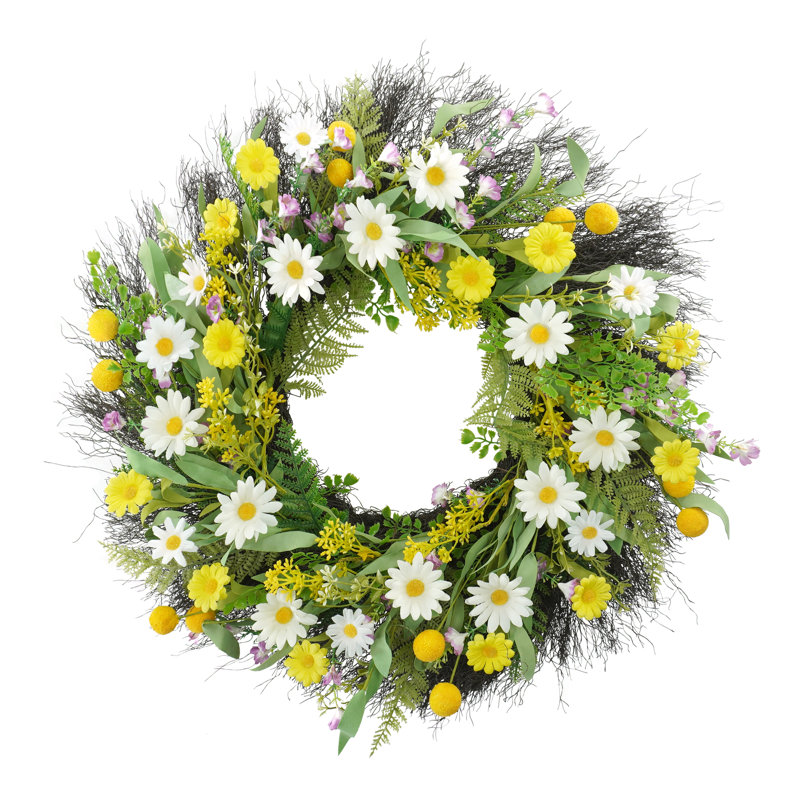 Couronne de printemps ensoleillée et marguerite jaune