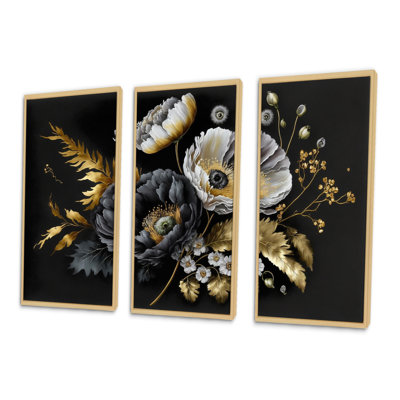 «Golden Gothic Floral Bouquet II», reproduction sur toile 3 pièces