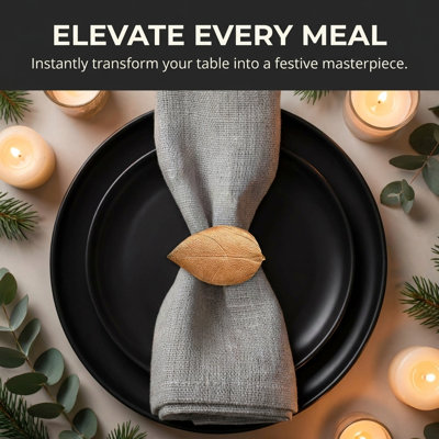 Durable Leaf Napkin Rings Set of 4 with Natural Textured Design for Elegant Dining Table Decor and Christmas