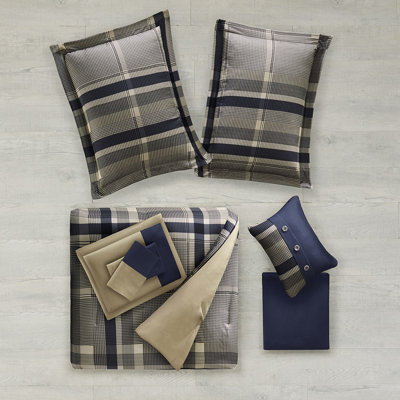 Twin Plaid Comforter With Bed Sheets - Modern Color, Bedding Contrasting Flange, Quality