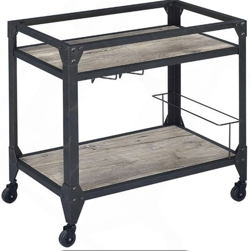 Rustic Oak & Charcoal Finish Serving Cart
