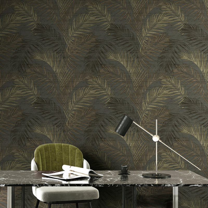 Synergy Collection Lush Palm Leaf Wallpaper Roll, Black