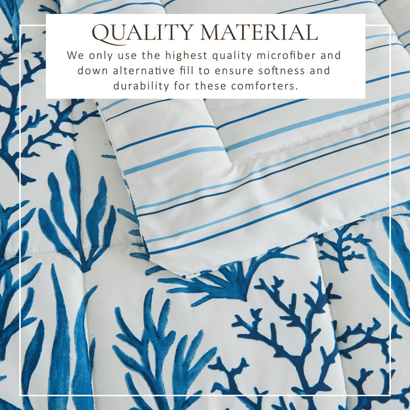 Twin Navy Sea Coral Print Reversible Microfiber Comforter Set
