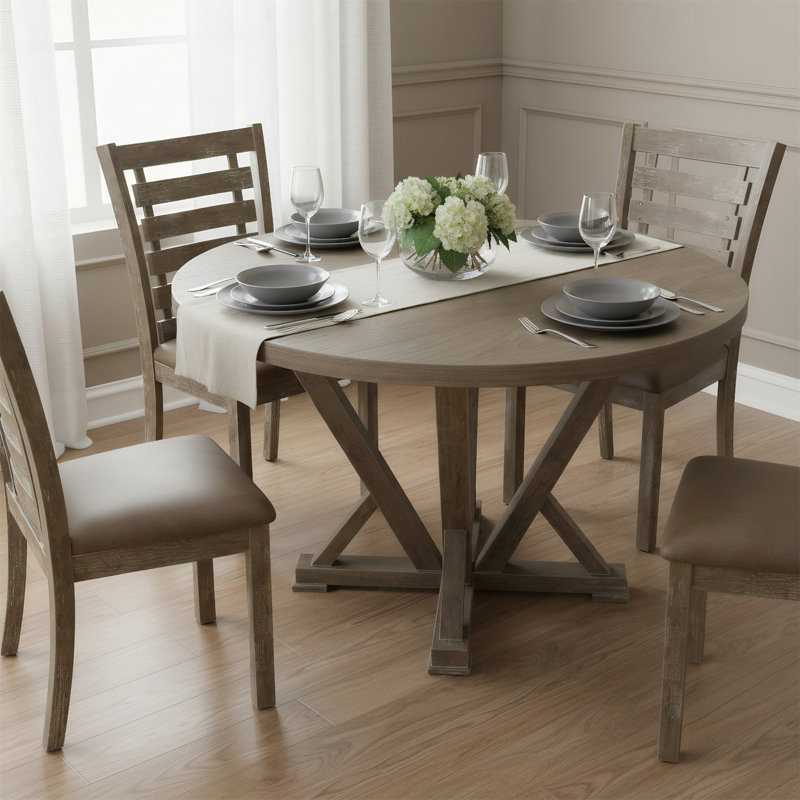45.7-inch Rubberwood Antique-finish Round Dining Table With Brushed Steel Accents, Seats 4