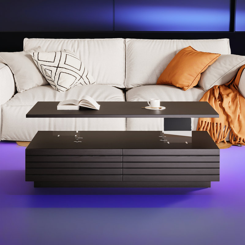Table basse à DEL 47,2 po - Design moderne avec éclairage multicolore et 2 tiroirs, Noir