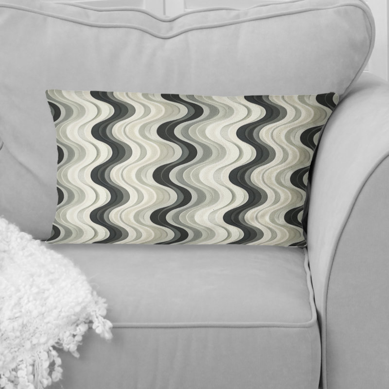 Coussin lombaire gris à motif géométrique Midcentury IV