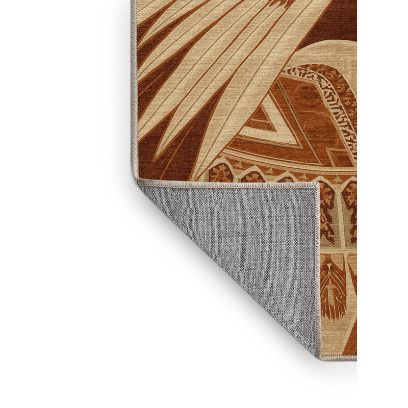 Machine Washable Aarav Traditional Oriental Rug in Brown – Beige Binding, 7x9