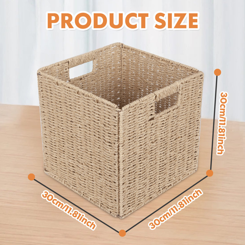 12" Collapsible Wicker Storage Baskets Storage Cubes Baskets Organizer Bins, 2 Pack, Tan