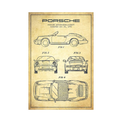 Porsche Corporation Porsche Patent Sketch (Vintage) by Aged Pixel - Wrapped Canvas Painting