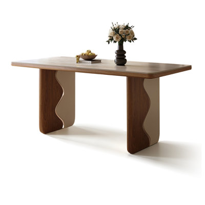 Beige+Crystal-cream+Nut-brown Rectangular Sintered Stone+Manufactured Wood Dining Table