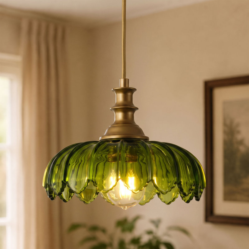 Suspension florale en laiton poli et verre, culot E26, 1 lumière, hauteur réglable, intensité variable, certifiée ETL, Green