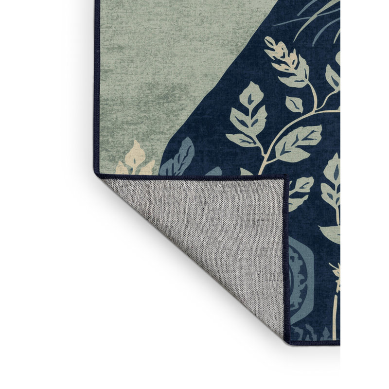 Tapis bleu lavable à la machine Elida Mokosh, 2 pi x 3 pi