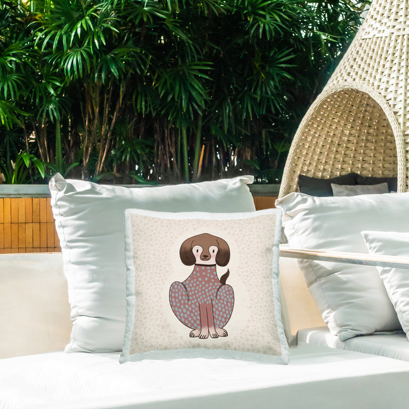 Coussin d'extérieur imprimé à pois avec motif de joyeux animaux par Birgit Maria Kiennast