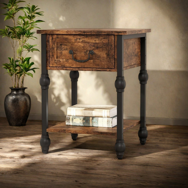 End Table With Storage Shelf Industrial Side Table Narrow Sofa Table