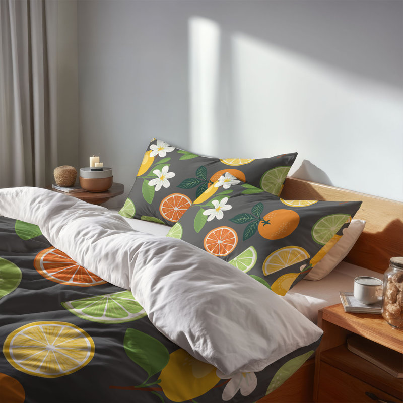 Ensemble d'édredon léger Sunny Citrus, Édredon très grand + 2 taies décoratives très, Gris anthracite