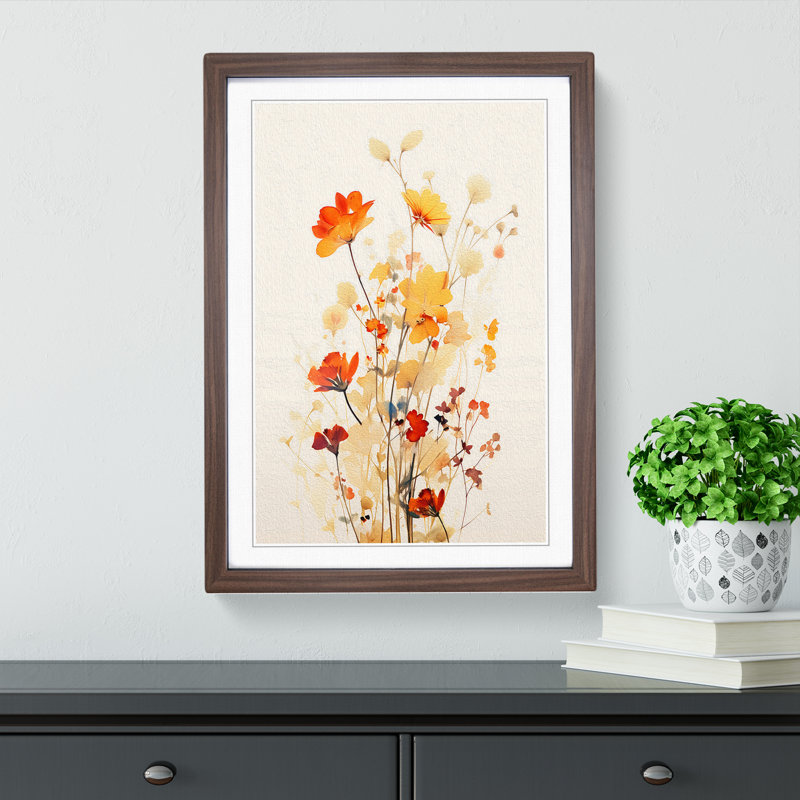 Wildflowers Minimalism - Framed Print, 34cm H x 25cm W x 2cm D, Walnut