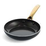 Black Cast Iron Frying Pan with Gold Ceramic Coating Handle