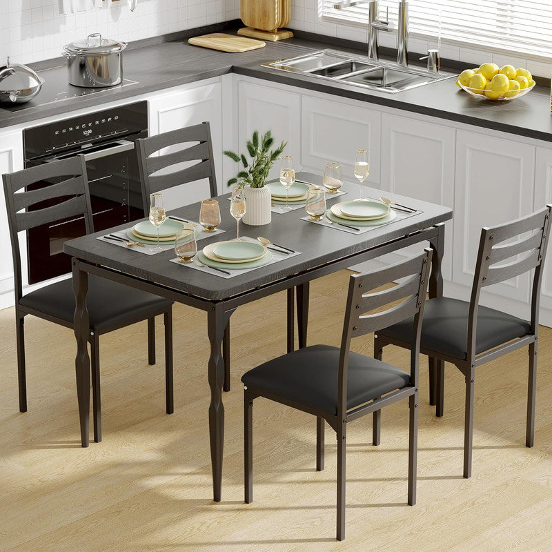 Ensemble de table de salle à manger de style industriel 5 pièces, table et chaises pour 4 personnes - Ensemble de cuisine pour salle à manger, cuisine, appartement
