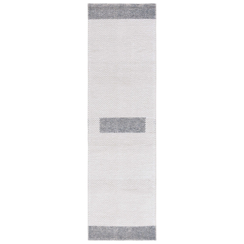 Tapis ivoire / gris foncé en laine tissé à plat Dencie, Tapis de couloir 2 pi 3 po x 8 pi