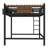 Queen Size Metal Loft Bed with Ladder, Storage Shelves and Bookshelf, Space-Saving Twin Loft Bed Frame with Guardrails, No Box Spring Needed, Black-1953778270