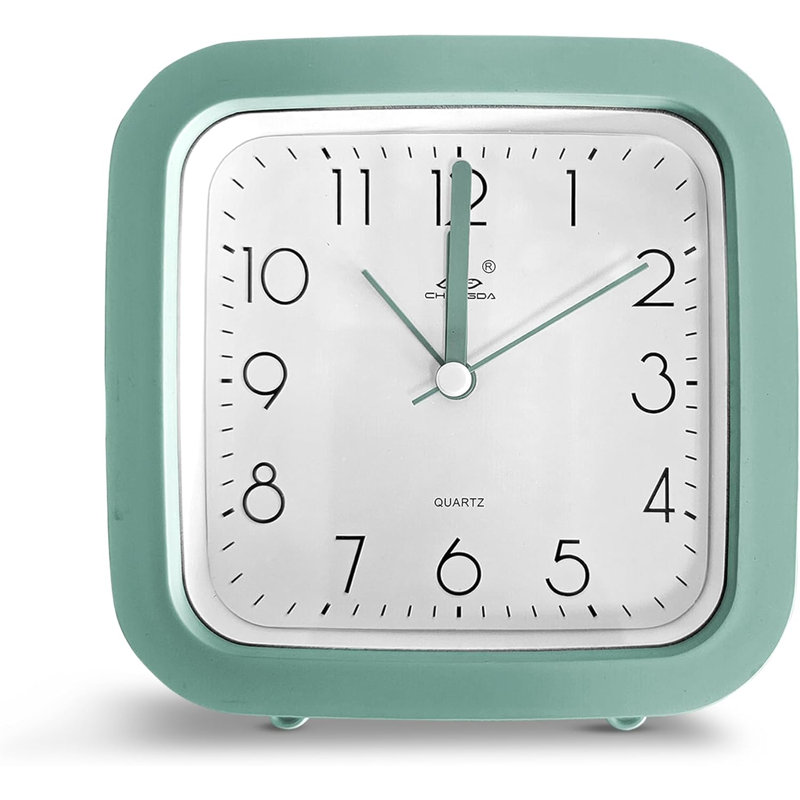 Roman Numeral Quartz Movement / Crystal Alarm Tabletop Clock, Mint Green