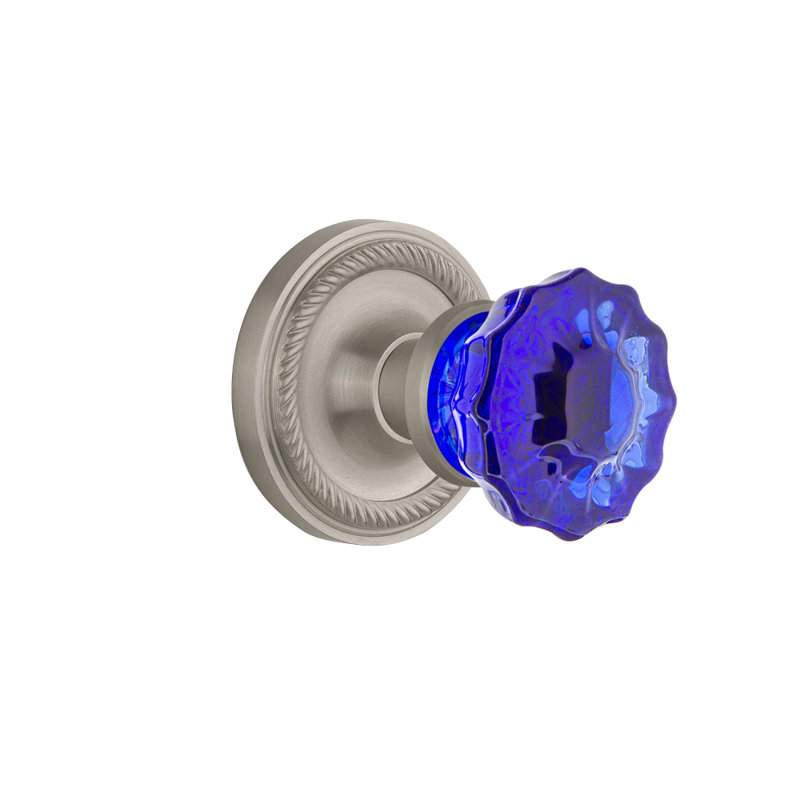 Rope Rosette with Crystal Cobalt Door Knob, 2 3/4, Satin Nickel