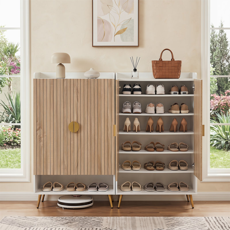 20 Pair Shoe Storage Cabinet, Naturel Blanc