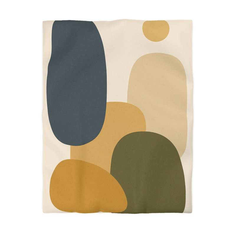 Microfiber Duvet Cover Boho Style, Design 14, Twin Duvet Cover, Navy/Green/Yellow/Cream