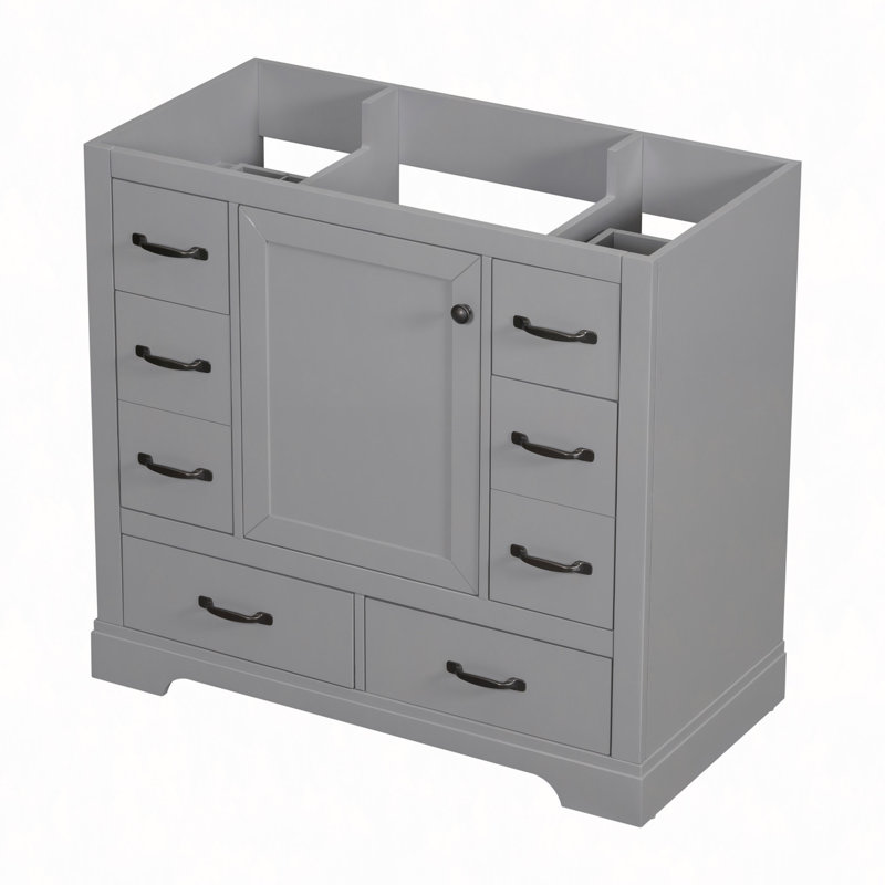 Meuble-lavabo 36 po sans lavabo, base d'armoire seulement, six tiroirs, diviseur de tiroir multifonctionnel, tablette réglable