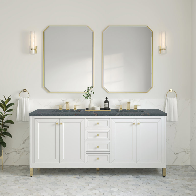 Chicago 72'' W Double Vanity, Glossy White, Parisien Bleu, 8" Widespread
