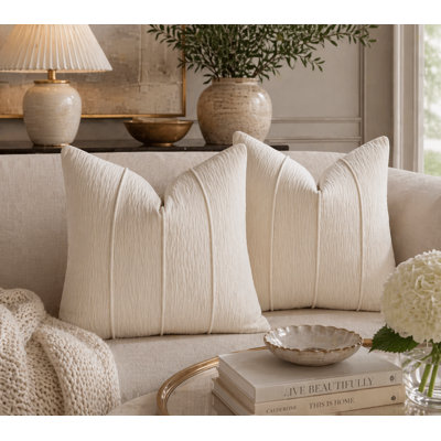 Housse de coussin décoratif blanc en chenille 18 x 18, ensemble de 2 coussins décoratifs côtelés texturés