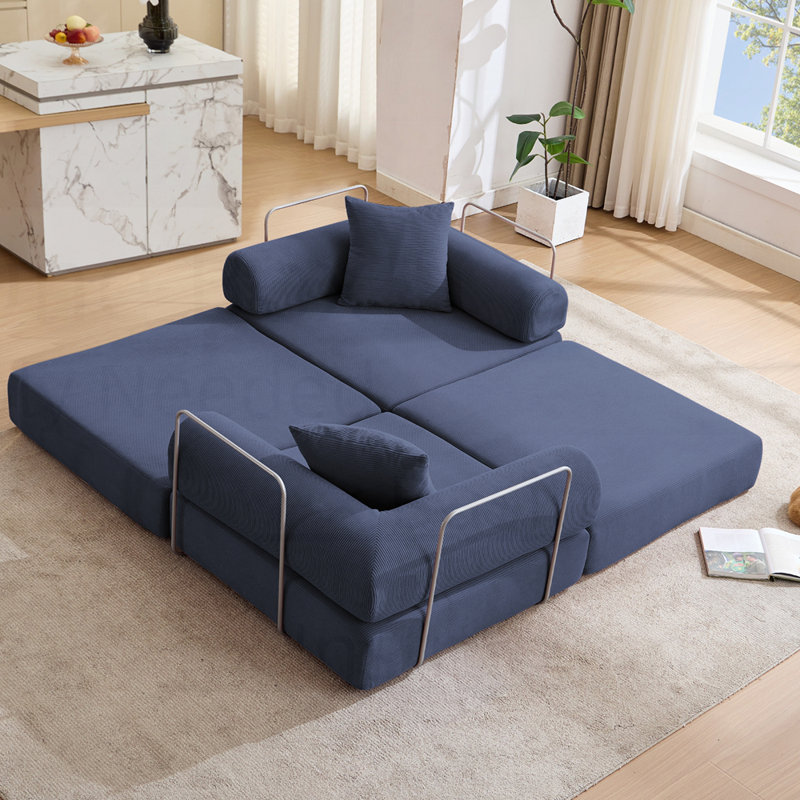 Canapé-lit modulaire Boneless pour petits appartements, conception convertible avec accoudoirs amovibles et matelas pliant, aucun assemblage requis, tissu en velours côtelé