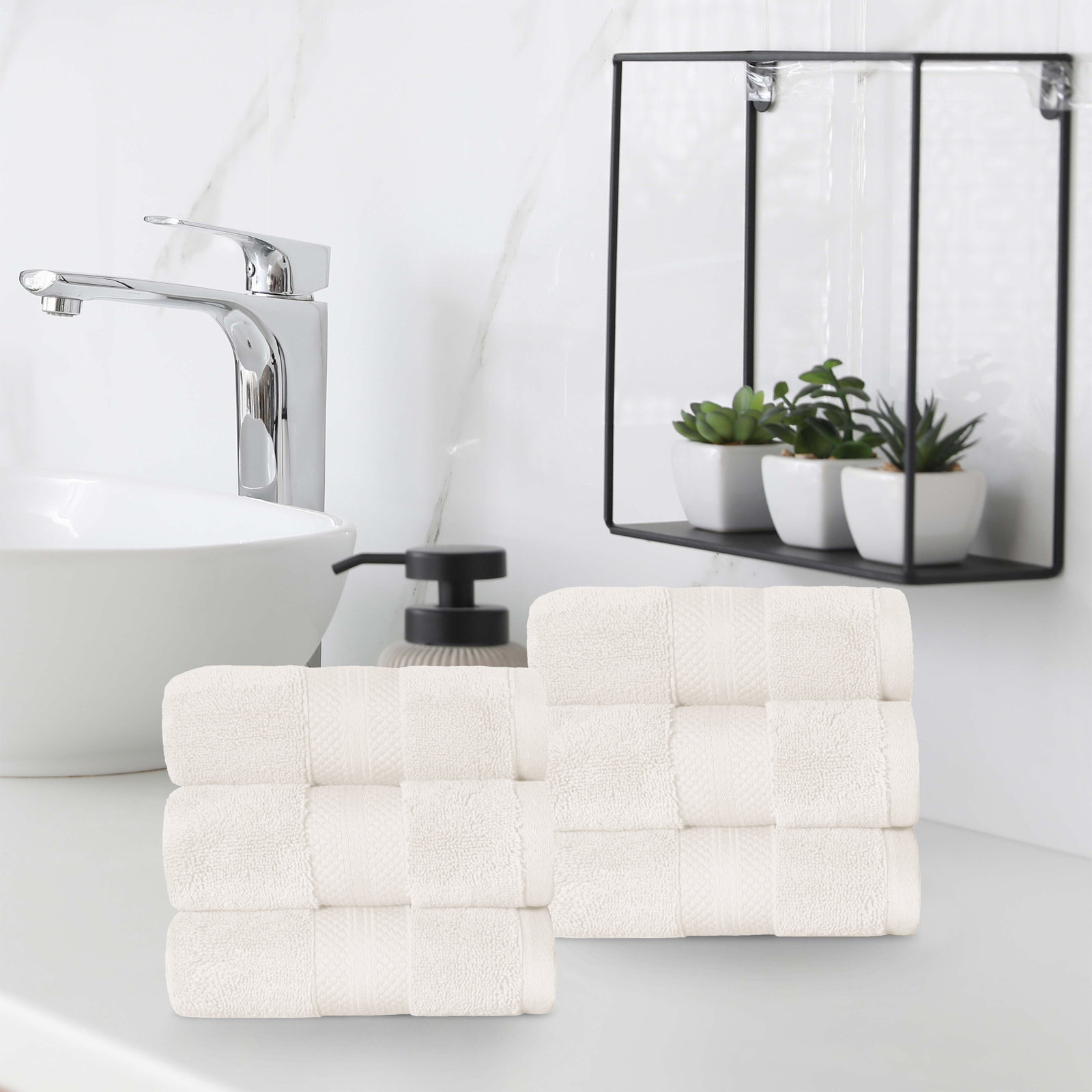Finnian Ultra-Plush Heavyweight, 100% Turkish Towel Collection, Ivory, Hand Towels - 6 Pack