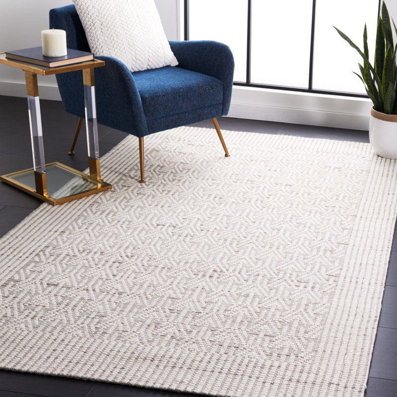 Tapis blanc en laine et polyester à motif abstrait Manya, Rectangle 5 pi x 8 pi