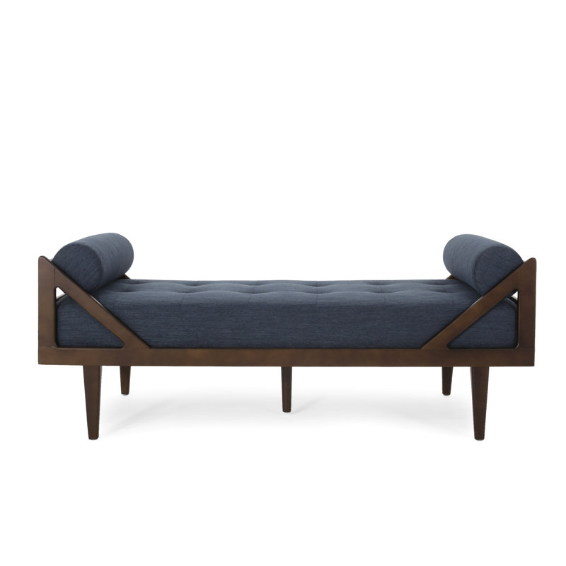 Modern Chaise Lounge In Navy Blue Fabric With A Waffle Stitched And Comfy Look Contemporary Stitching Comfort