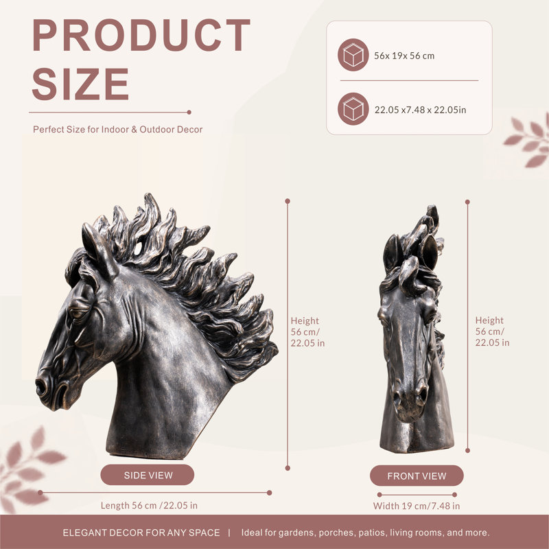 Statue de jardin antique tête de cheval