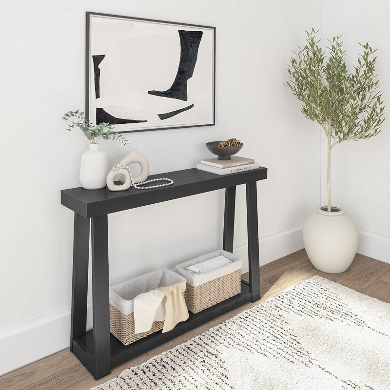Beckett Solid Wood Console Table, Black, 32" H x 46.25" W x 12" D