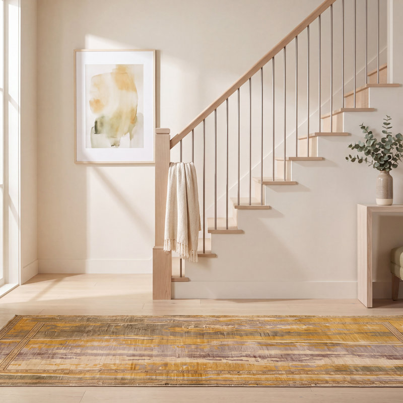Tapis Carlisle moderne vieilli, uni doré, vert et gris, lavable à la machine, antidérapant, à poils courts, pour intérieur et extérieur, adapté aux animaux domestiques, idéal pour le salon, la chambre, la salle à manger, l'entrée, le corridor ou le bureau.
