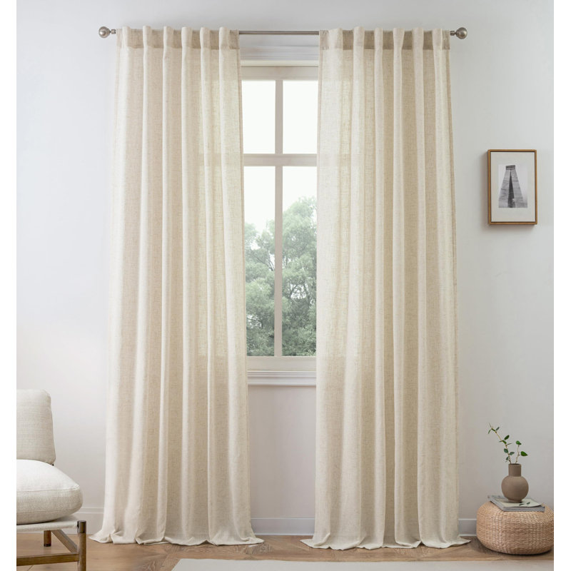 Paire de rideaux semi-transparents avec passe-tringle Janie, Lin clair, L 52 po x L 102 po