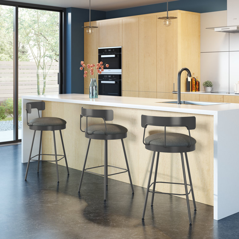 Walley Swivel Counter & Bar Stool, Matt Dark Gray, Polyurethane-Dark Gray, Counter Stool (26.25" Seat Height)