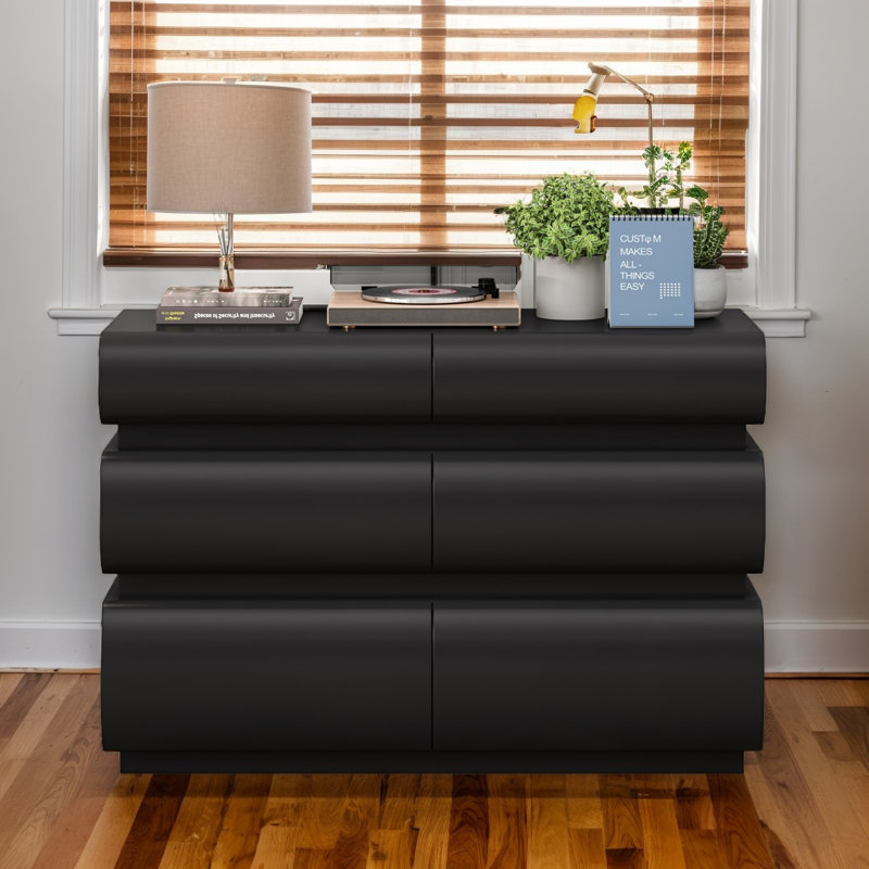 Modern 6 Drawer Dresser For Bedroom, Black