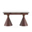 Table de salle à manger extensible rectangulaire, plateau en pierre à motif de marbre blanc avec pieds en métal de couleur noyer, table de salle à manger de luxe moderne pouvant accueillir 4 à 8 personnes pour un usage quotidien à la maison-131073771