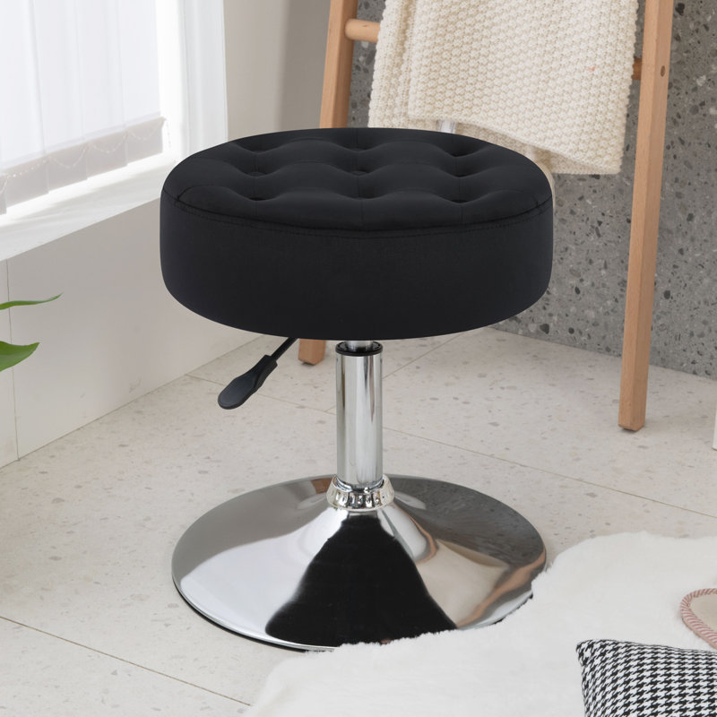 Modern Swivel Adjustable Height Accent Stool, Black Velvet