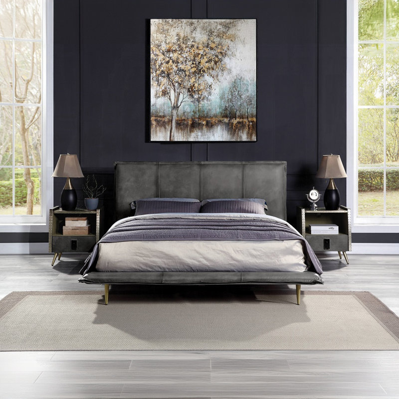 Grand lit Metis, gris, Grand