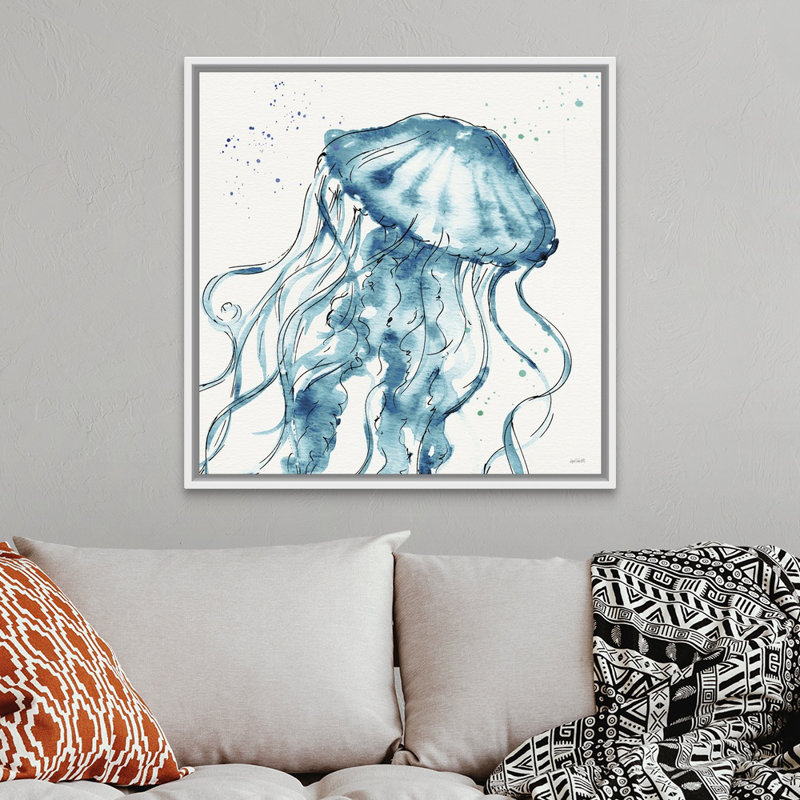 Reproduction d’art sur toile, "Deep Sea X Teal" par Anne Tavoletti, Cadre flottant blanc, H 38 po x l 38 po x P 1,75 po