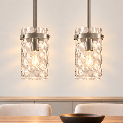 Ensemble de 2 luminaires suspendus en verre de style industriel moderne (1 lumière, 13 cm) pour îlot de cuisine ou au-dessus d'un évier.